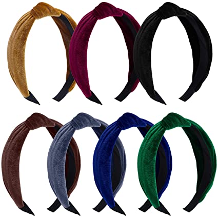 Elcoho 7 Pieces Velvet Wide Plain Headbands Knot Turban Headband Elastic Headwear Accessories for Women and Girls, 7 Colors