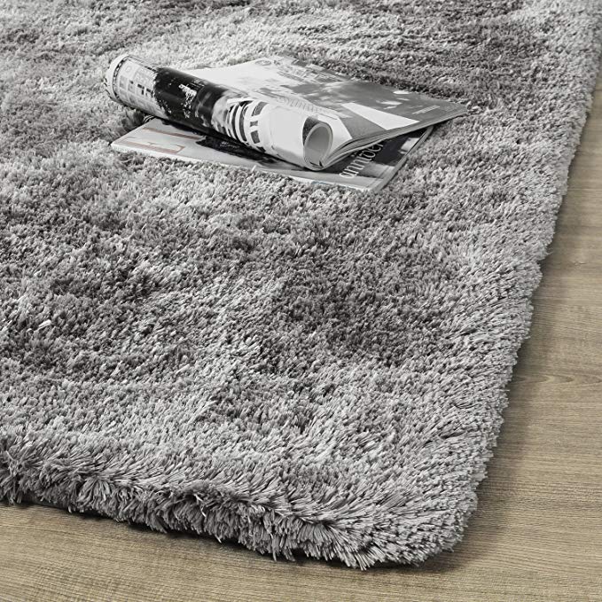 Lifewit 63"x47" Long Runner Rug Ultra Premium Shag Microfiber Non Slip Rubber Back Area Rug for Living Room and Bathroom, Grey (Silver Grey Area Rug)