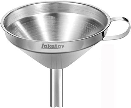Lakatay 5-Inch Food Grade Stainless Steel Kitchen Funnel with Strainer Filter for Transferring of Liquid Dry Ingredients and Metal Cooking Funnel—Silver