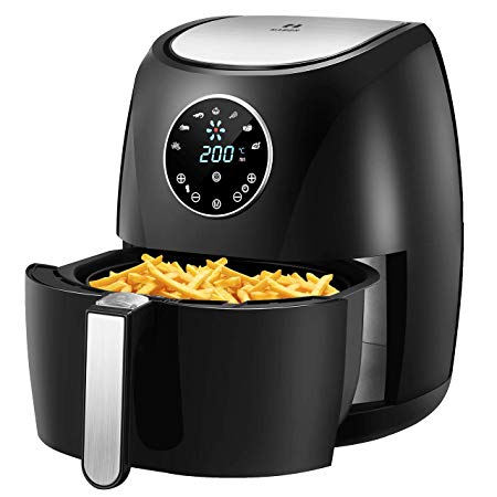 Habor Air Fryer Oven 4.2L Pot & 3.5L Basket 1400W Oil Free Free Air Fryer Recipe Hot Air Fryer Digital Display with Break-Point Memory Timer and Temp Control Detachable Non-Stick [Energy Class A   ]