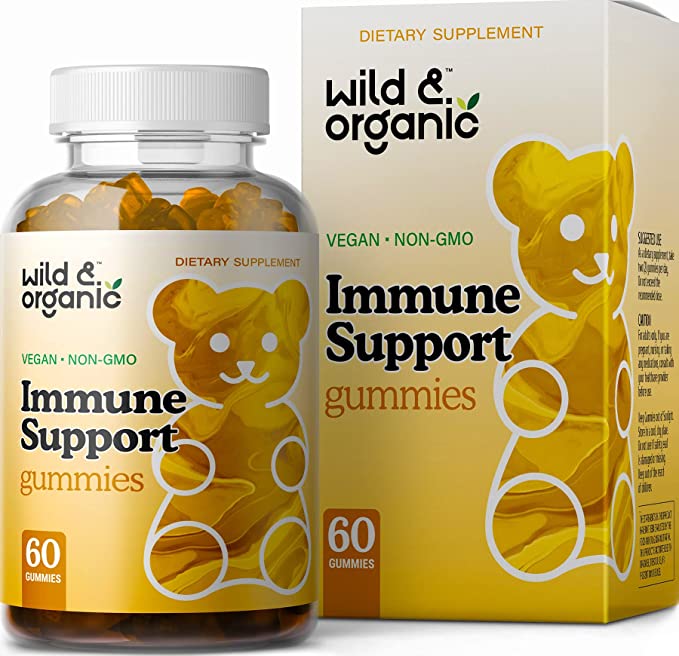 Wild & Organic Immune Support Gummies - Immune Support Supplement Gummy w/ Echinacea, Ginger, Astragalus, Mullein, & Elderberry with Zinc and Vitamin C for Adults - Energy & Immunity Boost - 60 Chews