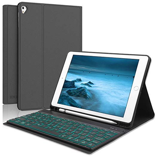 Keyboard Case for iPad 9.7 (5th Gen) - iPad 6th Generation - iPad Air - iPad Air 2 - iPad Pro 9.7 - Pencil Holder - Backlit Keyboard - Auto Week and Sleep - iPad Keyboard Case 9.7 (Black, 9.7)