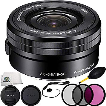 Sony E PZ 16‑50mm f/3.5‑5.6 OSS (White Box)   6PC Bundle Includes 3 Piece Filter Kit (UV-CPL-FLD)   Cap Keeper   Lens Dust   Microfiber Cleaning Cloth