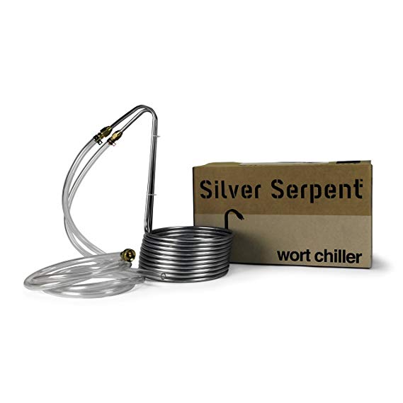 Northern Brewer - Silver Serpent Stainless Steel Immersion Wort Chiller for Beer Brewing Coil with Vinyl Tubing and Garden Hose Connection