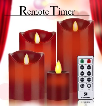 Flameless Candles Red Battery Operated Candles with Remote Timer of 2,4,6,8 Hours Flickering Candles Set of 4-Comenzar®