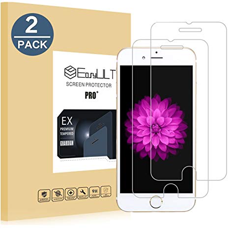 [2 pack] iPhone 6 Plus/6s Plus Screen Protector, EasyULT Premium Tempered Glass Screen Protector,with Double Defense Technology with [2.5D Round Edge] [9H Hardness] [Crystal Clear] [Scratch Resist] [No-Bubble]