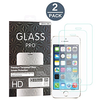 Abestbox 0.26mm Ultra Thin 9H HD Tempered Glass Screen Protector for iPhone 5S/ SE/ 5C/ 5, (2 Pack)