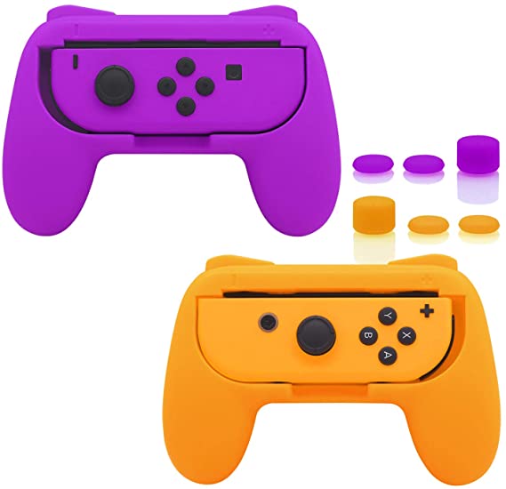 FASTSNAIL Grips for Nintendo Switch Joy-Con, Wear-Resistant Handle Kit for Switch Joy Cons Controller, 2 Pack(Orange and Purple)