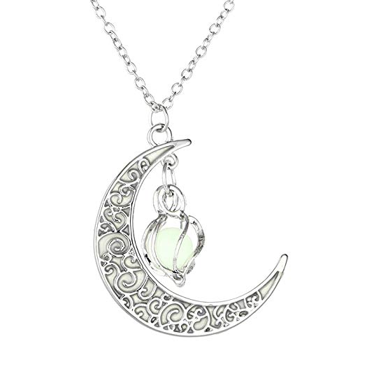 NUOXIAN Luminous Jewelry Glow in The Dark Necklace Moon Spiral Pendant Stainless Steel Chain Charms