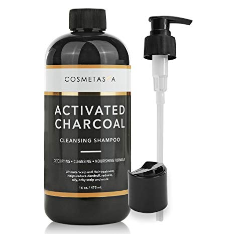 Activated Charcoal Cleansing Shampoo 16 oz :: Hair and Scalp Clarifying, Volumizing, Nourishing & Detoxing for Men and Women ::Natural, Paraben & Sulfate Free by Cosmetasa