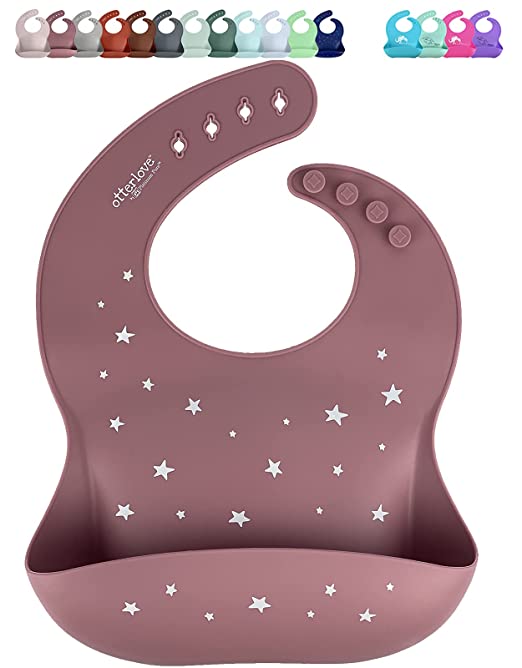 otterlove Silicone Bib – 100% Pure Platinum LFGB Baby Bibs with No Fillers – Wide Food Catching Pocket – Easy Clean – Mess Proof – Dishwasher Safe – BPA and Phthalate Free