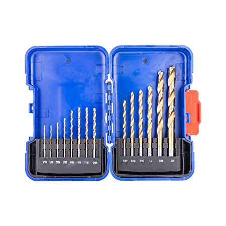 CO-Z 14 PCS Spiral Twist HSS Titanium Coated Roll Forged Drill Bits Set with Anti-Corrosion Case