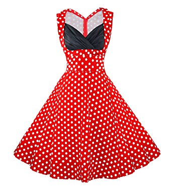 Killreal Women's 1950s Cut Out V-Neck Vintage Casual Party Cocktail Swing Dress