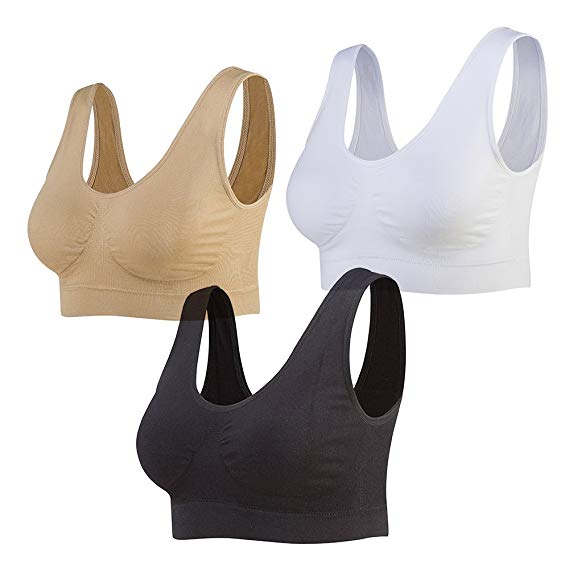 Lemef 3-Pack Seamless Sports Bra Wirefree Yoga Bra with Removable Pads for Women