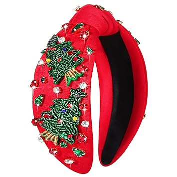 YAHPERN Christmas Headband for Women Christmas Accessories Xmas Bow Tree Snowflake Knotted Headband Crystal Top Knot Headband