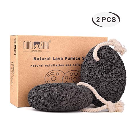 Natural Pumice Stone for Feet(Pack of 2), Chialstar Lava Pedicure Tools Hard Skin Callus Remover for Feet and Hands - Natural Foot File Exfoliation to Remove Dead Skin - Includes Bag and Suction Hook