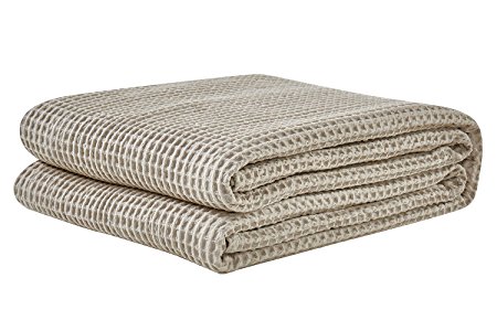 PHF Waffle Weave Blanket 100% Cotton Twin Size Khaki