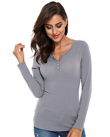 ZANZEA Women's Button Deep V Neck Long Sleeve Casual Blouse T Shirt Solid Tops