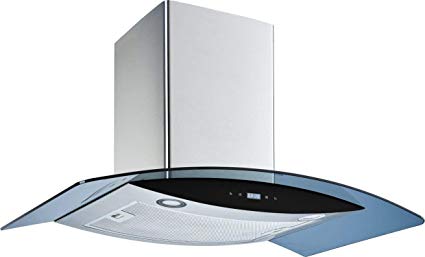Winflo 30" Wall Mount Stainless Steel/Arched Tempered Glass Convertible Kitchen Range Hood with Touch Control, Aluminum Filter and LED Lights