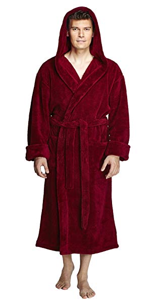 Arus Men's Hooded Fleece Bathrobe Turkish Soft Plush Robe