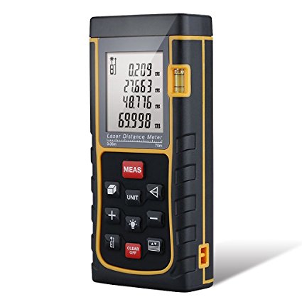 Distance Laser Measurer, CiBest 229ft /70m Portable Laser Distance Meter Rangefinder Finder Handheld Measure Instrument with Min/in/ft , Tape Measure 0.05 to 70m (0.16 to 229ft) (70 M)