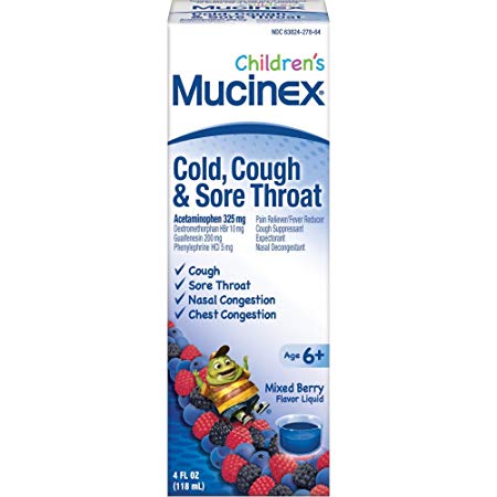 Mucinex Children's Cold, Cough, & Sore Throat  Liquid, Mixed Berry, 4oz