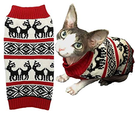 Lanyar Dog Reindeer Holiday Pet Clothes Sweater for Dogs Puppy Kitten Cats, Classic Red
