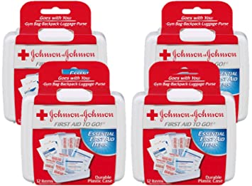Johnson & Johnson First Aid to Go (Mini First-Aid Kit with 12 Items) Pack of 4 Kits