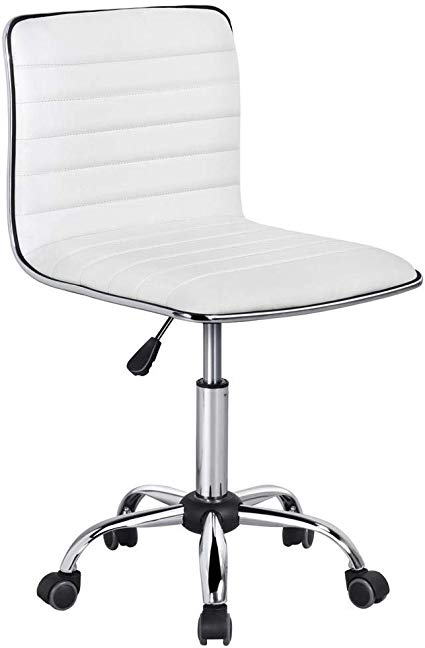 Yaheetech Swivel Computer Desk Chair Faux Leather Adjustable Armless Home Office Task Chair White