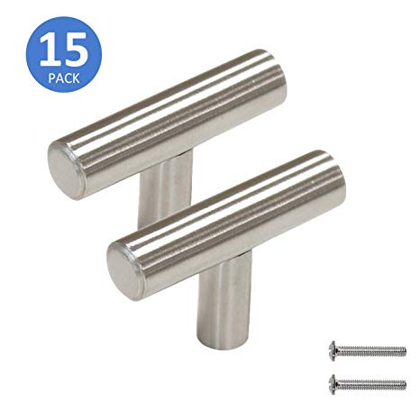 Knobonly T Bar Cabinet Pulls Single Hole Drawer Knobs 50mm Total Length Kitchen Cupboard Modern Handles, 15 Pack