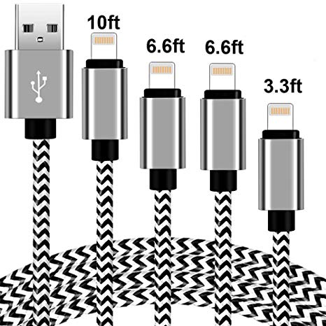 Phone Cable .4Pack (3/6/6/10FT) Nylon Braided USB Charging .& Syncing Cord Compatible Phone. X/8/8 Plus/7/7 Plus/6s/6s Plus/SE and SO ON