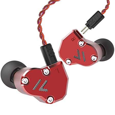 RevoNext QT2S in Ear Monitor, Triple Driver Headphones 2DD 1BA Banlanced Armature with Dynamic Metal Shell Noise-Isolating Deep Bass HiFi Earbuds with Detachable Cables (Red no mic)