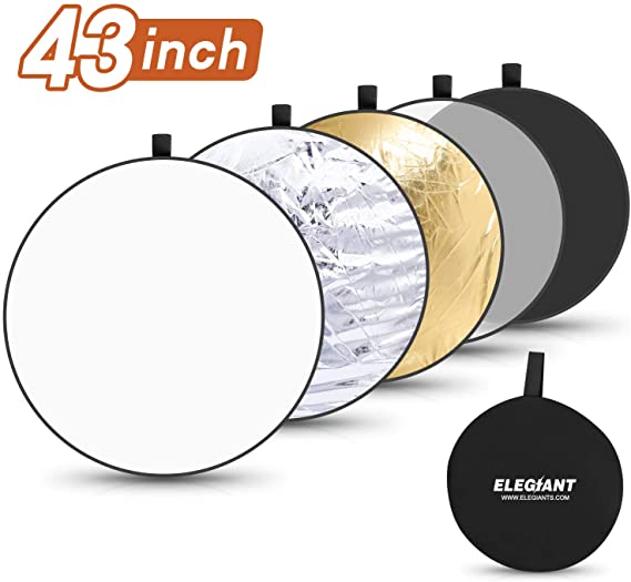 ELEGIANT 43 Inch/110 cm Light Reflectors for Photography, 5-in-1 Portable Photo Reflectors Collapsible Multi-Disc with Bag - Translucent, Silver, Gold, White, Black for Studio and Outdoor Shooting
