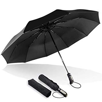 Umbrella mixigoo Umbrellas for Women Men 10 Ribs Large 2 3 Travel Umbrella Golf Umbrella Reverse Umbrella Glvancnv Umbrella Sturdy Folding Automatic Open Close Handle Compact Windproof Umbrella Black