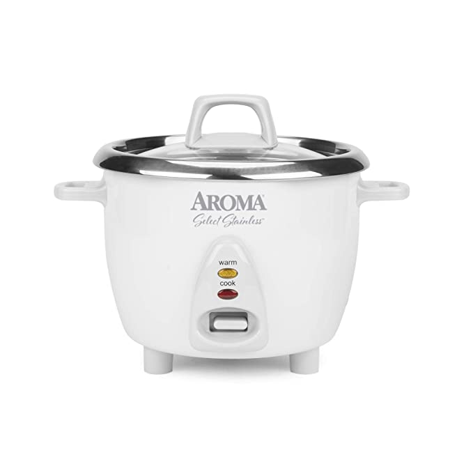 Aroma Simply Stainless 4 to 14 Cups Cooked Rice Cooker, 3 Quarts, White