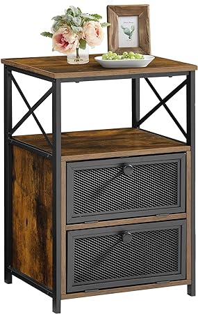 VECELO Night Stand, End Side Table with Storage Space and Door,Modern Nightstands for Living Room,Bedroom,Rustic Brown