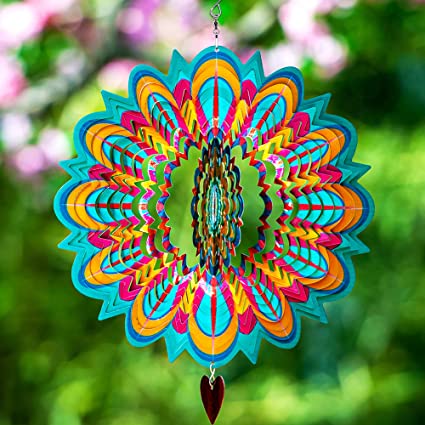 SteadyDoggie Wind Spinner Mandala Flame 30cm (12inches) – 3D Stainless Steel – Laser Cut Metal Art Geometric Pattern - Hanging Wind Spinner, Kinetic Yard Art Decorations - Indoor/Outdoor Décor