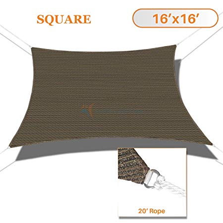 Sunshades Depot SSD1616 Sun Shade Sail Square Permeable Canopy Customize Commercial Standard 180 GSM HDPE 16' x 16', Brown