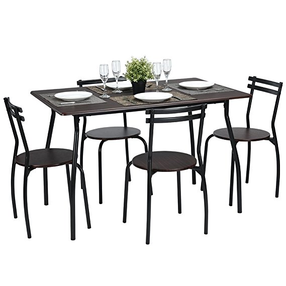 Lillyarn 5Pcs Dining Set Breakfast Table and Chairs Set Metal Dinette Set Kitchen Furniture for 4 Person