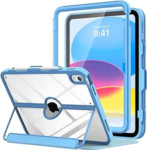 MoKo Case for iPad 10th Generation Case with Pencil Holder, iPad Case 10th Generation 2022 10.9", Built-in Screen Protector Clear Back, Multi Angle Viewing Stand, Auto Wake/Sleep, Sunny Sky Blue