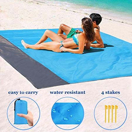 1byhome Beach Blanket 55"x79" Outdoor Picnic Blanket, Waterproof & Sand Free Quick Drying Nylon Outdoor Beach Picnic Mat with with Compact Storage Bag