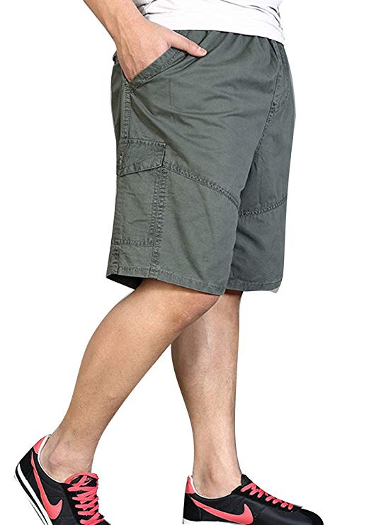 YangguTown YGT Men's Cargo Elastic Waist Shorts Cotton Baseline Sports Drawstring Pants