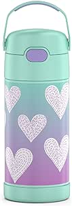 Thermos FUNTAINER 12 Ounce Stainless Steel Vacuum Insulated Kids Straw Bottle, Purple Hearts