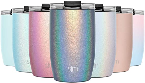 Simple Modern 12oz Voyager Travel Mug Tumbler w/Clear Flip Lid & Straw - Coffee Cup Kids Vacuum Insulated Flask 18/8 Stainless Steel Hydro Shimmer: Blue Moonstone