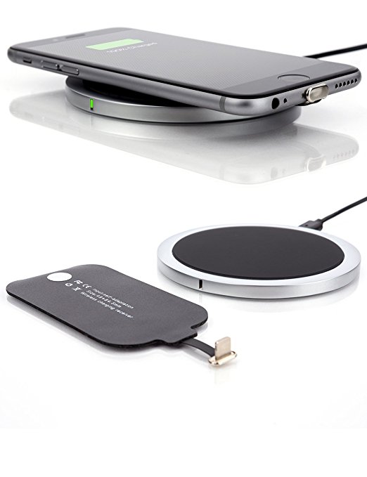 LXORY QI Wireless iPhone Charger Set Enables Wireless Charging on Your iPhone 5, 5s, 6, 6s,6 Plus, 7, 7 Plus – Kit Includes Transmitter Pad And a Slim Receiver Patch Module