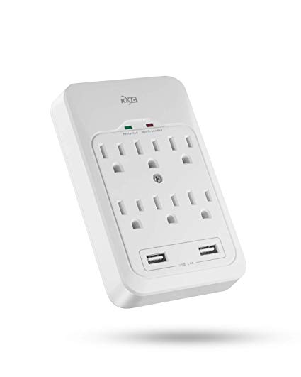 KMC 6-Outle Surge Protector with 2 USB Ports 3.4A, 980 Joule, White