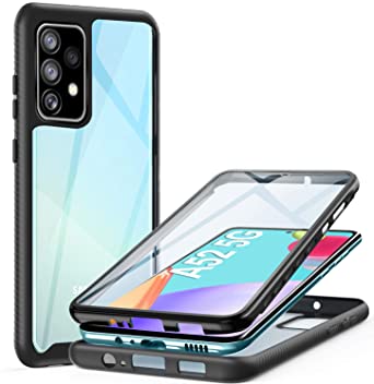 ivencase Case Compatible with Samsung Galaxy A52 5G Clear, 360 Degree Full Body Protection Cover with Built-in Screen Protector Front and Back Bumper Shockproof Non Slip Case - Black