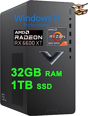 HP Victus 15L Gaming Desktop Computer AMD Octa-Core Ryzen 7 5700G Processor (Beats i7-10700) 32GB RAM 1TB SSD AMD Radeon RX 6600XT 8GB Graphic (&gt;NVIDIA RTX 3060) USB-C DiplayPort Win11Pro   HDMI Cable