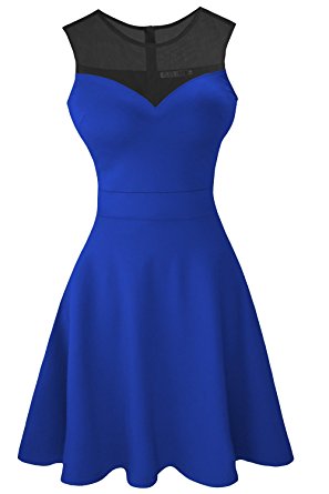 Heloise Fashion Women's A-Line Pleated Sleeveless Little Cocktail Party Dress with Floral Lace