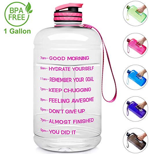 Venture Pal Large 128oz/74oz Leakproof BPA Free Fitness Sports Water Bottle with Motivational Time Marker to Ensure You Drink Enough Water Throughout The Day